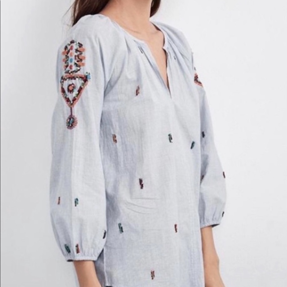 VELVET embroidered blue blouse